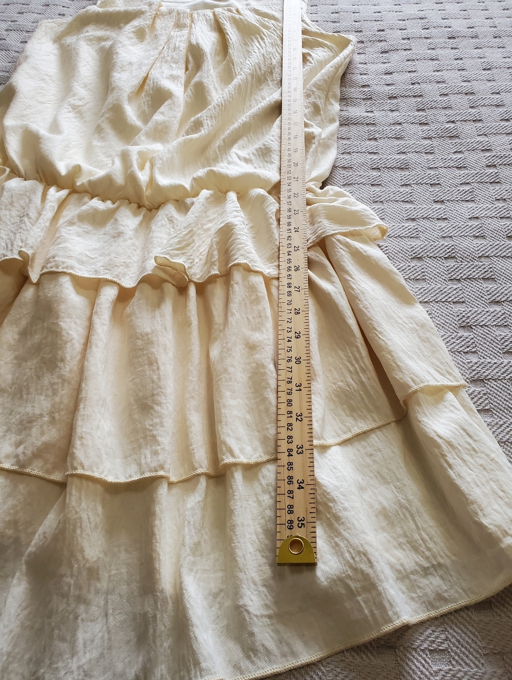 Crinkled Drop-waist Tiered Ruffle Midi Dress Minimalist Boho Cream - Picture 6 of 9
